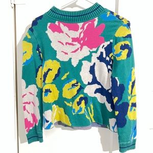 Anthropologie Laine Floral Print Green Sweater Small